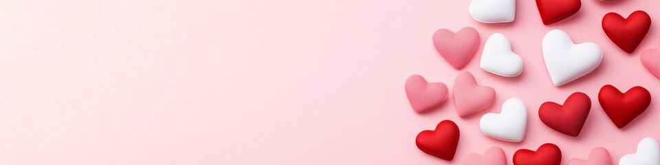 Obraz premium Banner for valentine's day, hearts on pink background, romantic holidays concept, free space for text