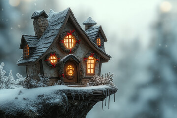 Fototapeta premium Rustic Birdhouse with Christmas Decorations