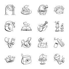 Collection of Wedding Ceremony Doodle Icons 

