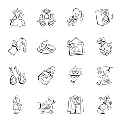 Bundle of 16 Wedding Doodle Icons 
