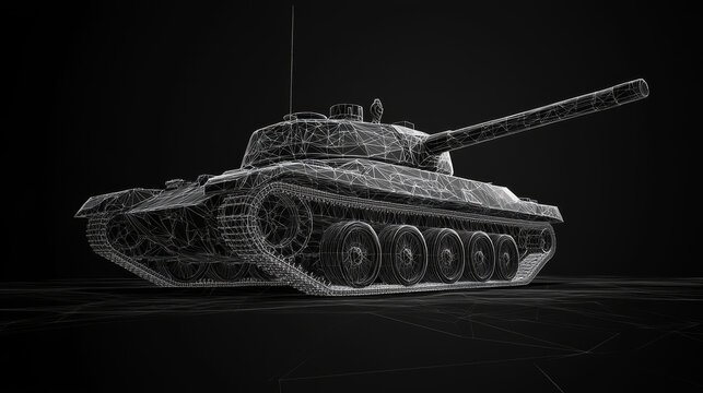 Abstract vector tank in polygons, lines and geometric shapes. Digital polygonal modern German main battle tank. Technology low poly wireframe. 3D perspective view  vector illustration.