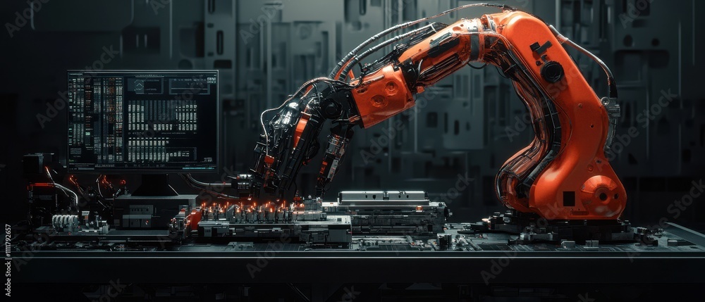 Aufkleber advanced robotic arm assembling components in a high-tech manufacturing environment