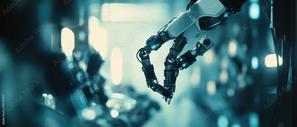 Poster advanced robotic hand showcases precision engineering in high-tech laboratory environment with futur