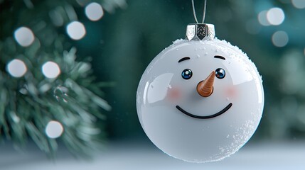 Festive Snowman Christmas Ornament  Winter Holiday Decoration  Snow Background