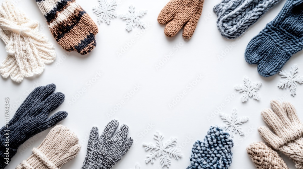 Poster discover a collection of warm winter accessories featuring gloves and a scarf, complemented by delic