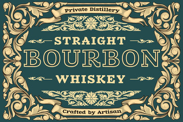 Bourbon Whiskey - ornate vintage decorative label