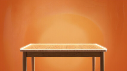 Empty wooden table on abstract orange background