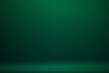 Christmas dark green color gradient background vector design with floor space for product display, studio backdrop style    