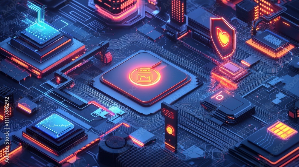 Aufkleber cybersecurity visualization with neon elements for enhanced data protection and safety