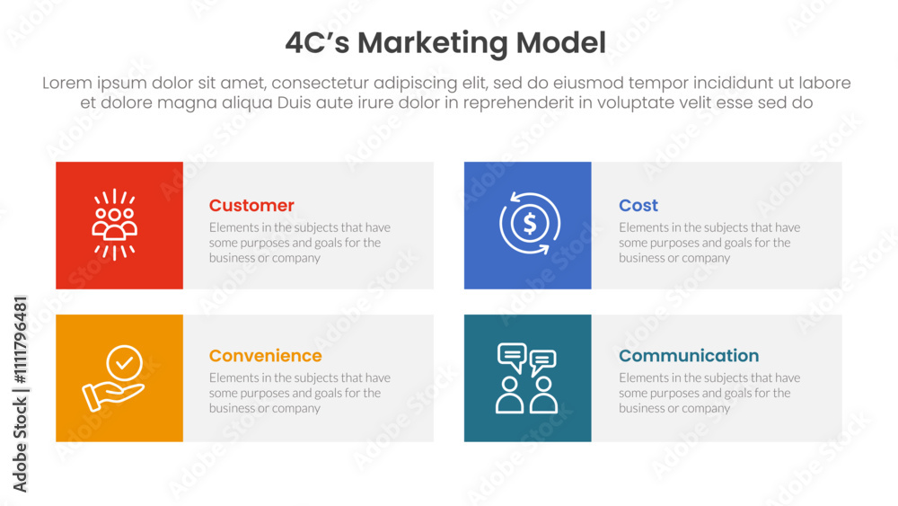 Poster 4c marketing model infographic 4 point stage template with square box rectangle description for slid