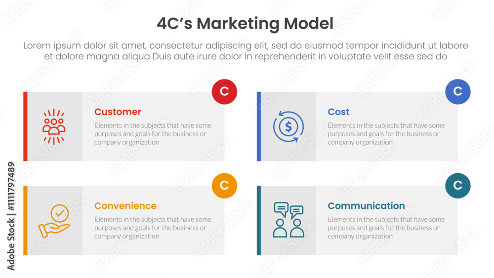 Poster 4c marketing model infographic 4 point stage template with long rectangle box symmetric circle badge