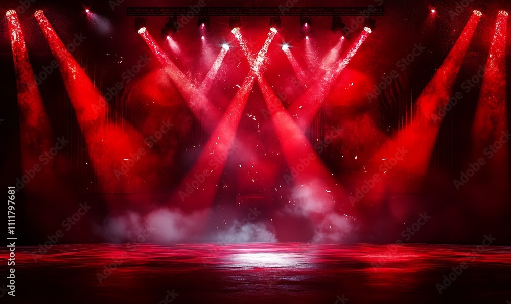 Poster backdrop background with illumination of red spotlights for flyers, generative ai