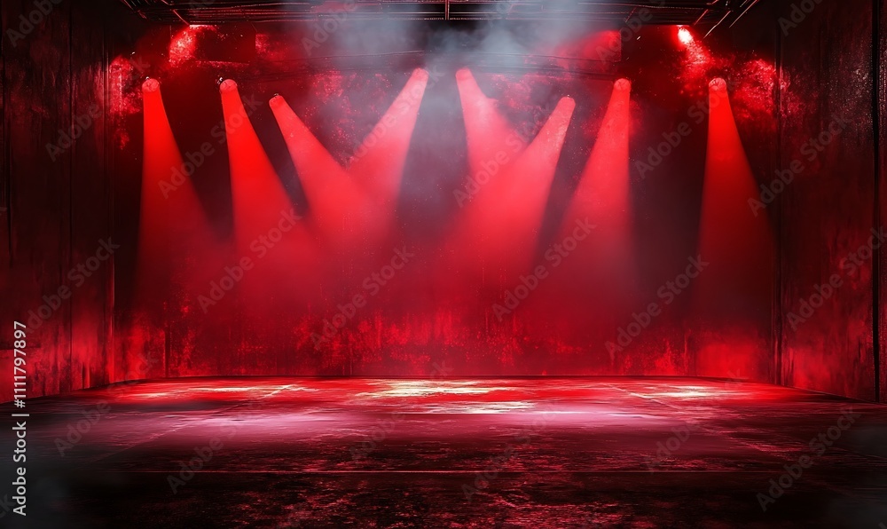 Poster backdrop background with illumination of red spotlights for flyers, generative ai