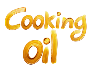 Cooking oil written with golden textured brush strokes on transparent background