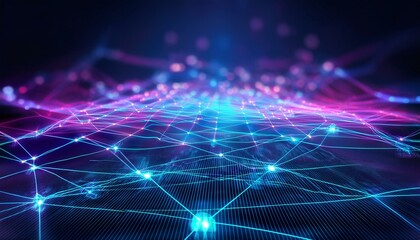 Obraz premium Digital network grid with glowing lines and nodes