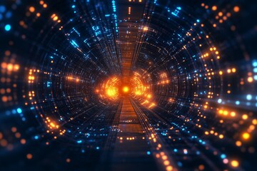 Obraz premium Fly through the tunnel of the future, data network