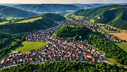 Village pittoresque entouré de montagnes