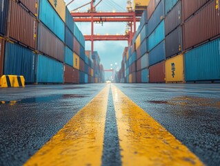 Cargo ship docking operations selective focus, critical timing in business logistics theme, whimsical, overlay, pier backdrop