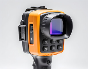 Closeup view of a firefighter's thermal imaging camera with a compact body on a clear white background. Generative AI