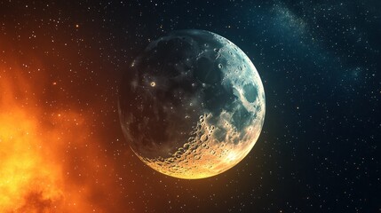 Obraz premium Crescent Moon in Cosmic Glow