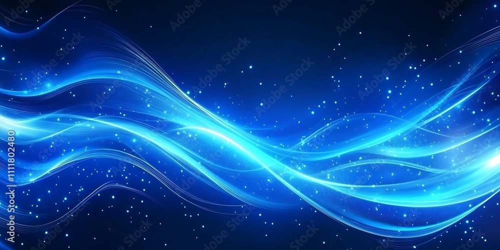 Poster abstract blue background with glowing lines and particles design, generative ai