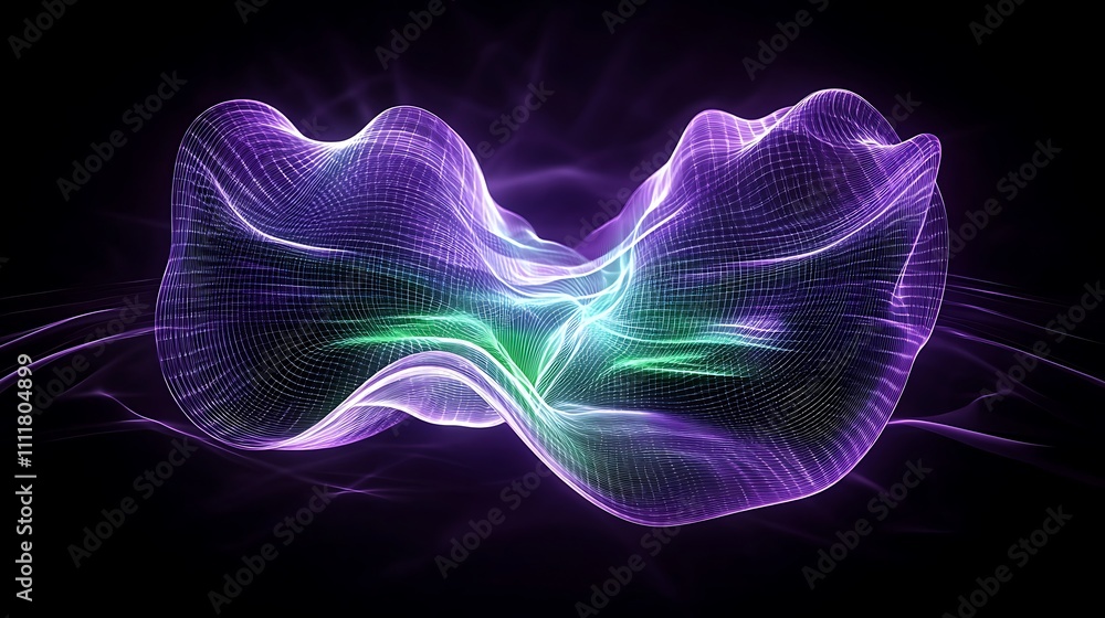 Poster abstract 3d surface with colorful light waves in a dark background for modern digital art projects