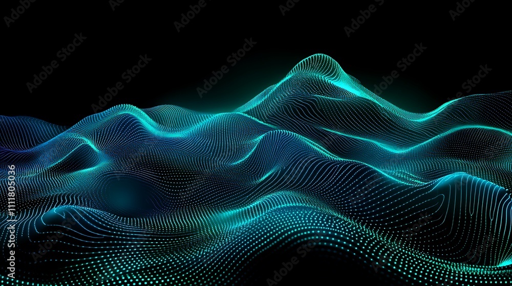 Poster abstract 3d waves with neon glow in a dark background for sci-fi and technology themes