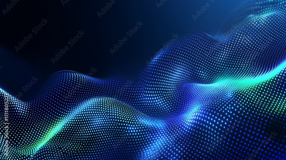Aufkleber abstract blue and green wave pattern with glowing dots and light effects in a digital space backgrou