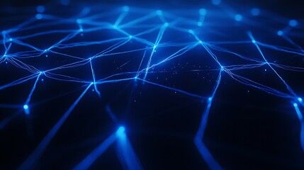 Abstract Blue Light Network Connection Visualization with Illuminated Nodes and Lines on Dark Background