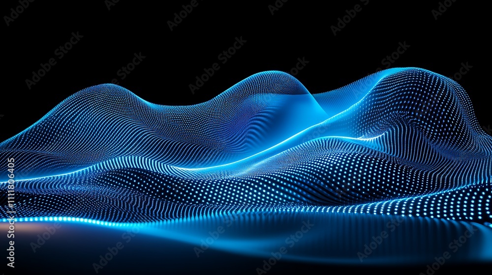 Poster abstract blue light waves flowing across a dark background with beautiful digital patterns and desig