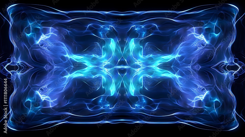 Aufkleber abstract blue light waves with smooth flowing patterns and glowing illumination on a black backgroun
