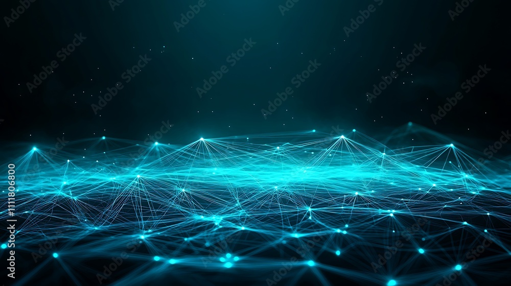 Aufkleber abstract blue network connections with digital particles in a dark background for technology concept