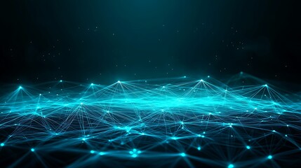 Obraz premium Abstract Blue Network Connections with Digital Particles in a Dark Background for Technology Concepts