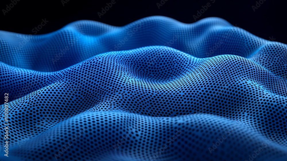 Poster Abstract Blue Wave Pattern with Dots, Three-Dimensional Texture for Background or Design Elements