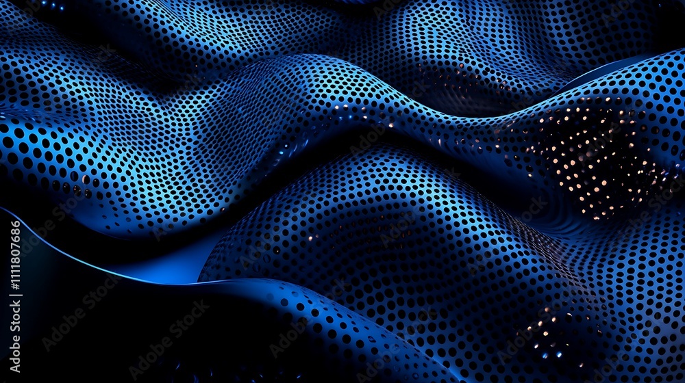 Poster abstract blue wave pattern with textured dots in a fluid motion displaying depth and dimension