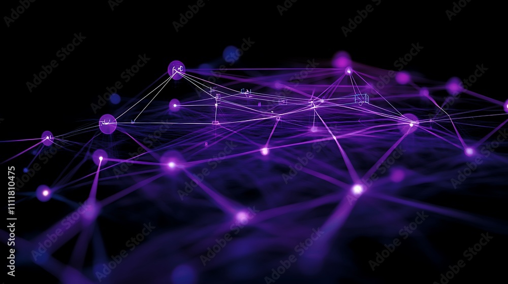 Poster abstract digital connection lines in purple and blue over a dark background for technology and innov