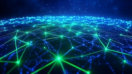 Fototapeta premium Abstract Digital Connections and Network Visualization with Bright Blue and Green Lights on a Dark Background