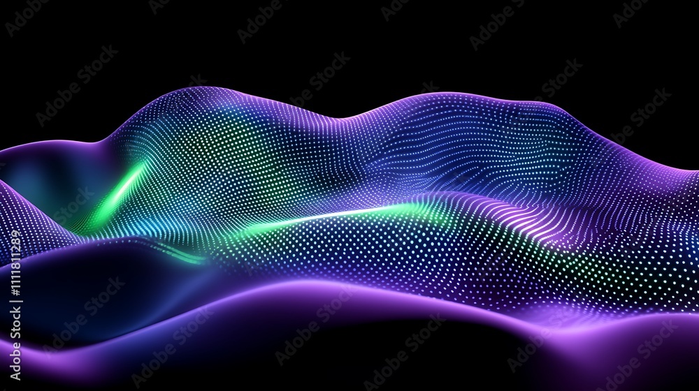 Poster abstract digital landscape with colorful light waves and dots on a dark background for modern art an