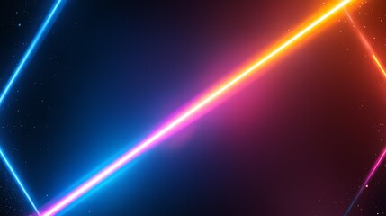 Naklejka premium Bright neon light beams cross in a dark space creating a dynamic digital backdrop for creative designs