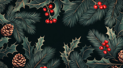 Obraz premium Pine and Holly Christmas Texture