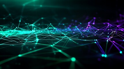 Obraz premium Abstract digital landscape with vibrant lines and glowing points of light in shades of blue and purple