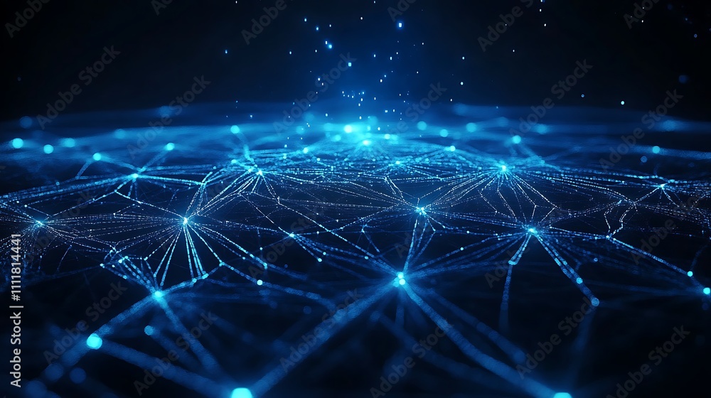 Aufkleber abstract digital network with glowing blue lights connecting nodes in a dark space