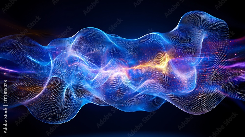 Aufkleber abstract digital wave form with glowing colors and fluid motion in a dark background