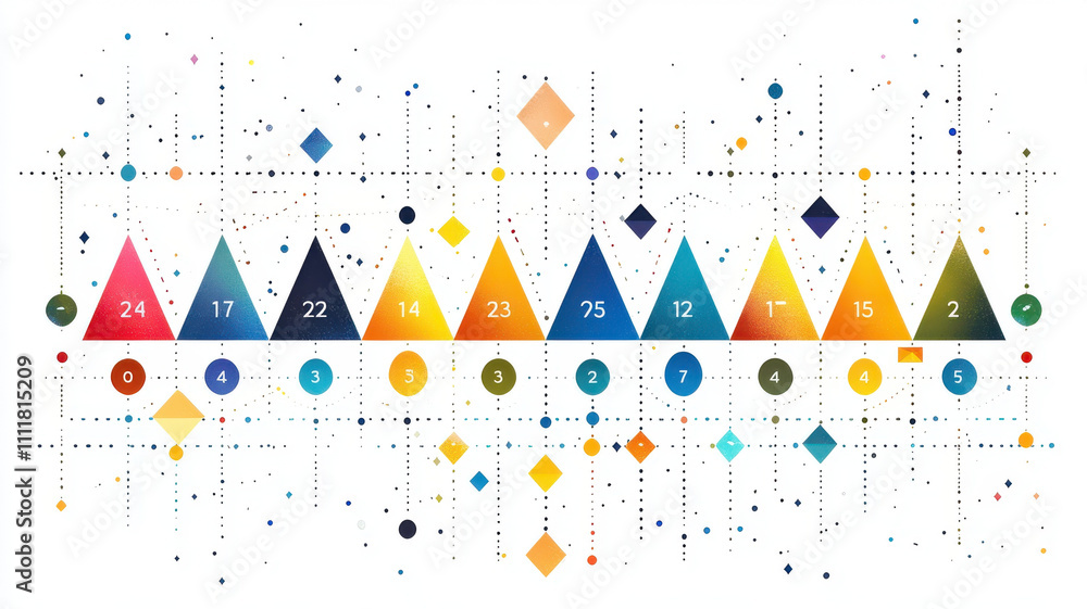 Poster timeline graph triangles concept. colorful timeline with vibrant triangles and geometric shapes
