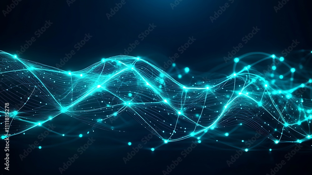 Poster abstract digital wave pattern with blue lights and connections in a futuristic style