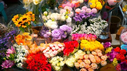 A bouquet of flowers of various colors