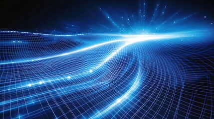 Abstract digital waves of blue light creating a futuristic, dynamic flow in a technology-inspired background