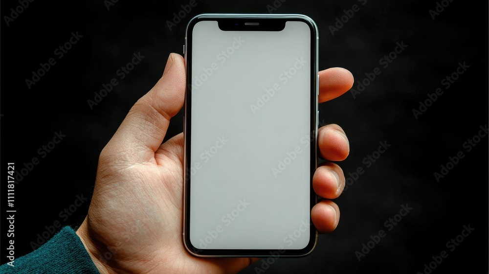 Poster a person showcases a blank smartphone held in one hand, emphasizing the device's sleek design and ad