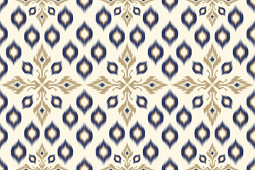 Traditional Ikat Pattern with Blue and Beige Tones, pattern with flowers, Ikat, boho, decoration 
