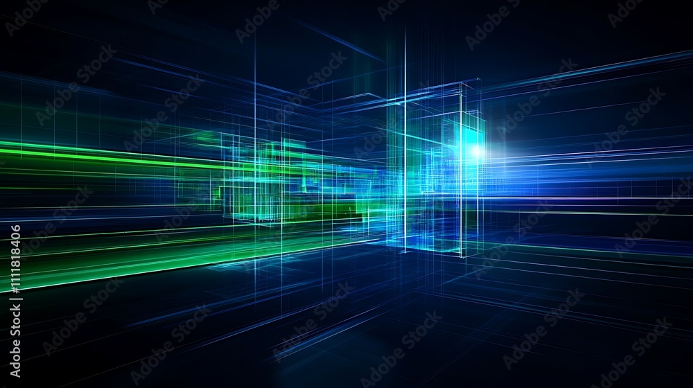 Poster abstract futuristic background with lines and light effects in dark space for digital technology con